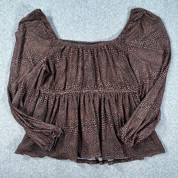 12 Thompson Animal Print Babydoll Blouse Women's Medium Brown Sheer Sleeve Smock - Picture 9 of 9